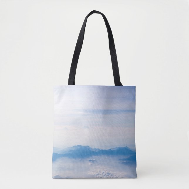 Bolsa Tote Blue sky and mountains view from airplane stylized (Frente)