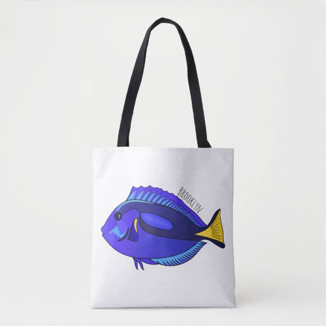 Bolsa Tote Blue tang fish cartoon illustration (Frente)