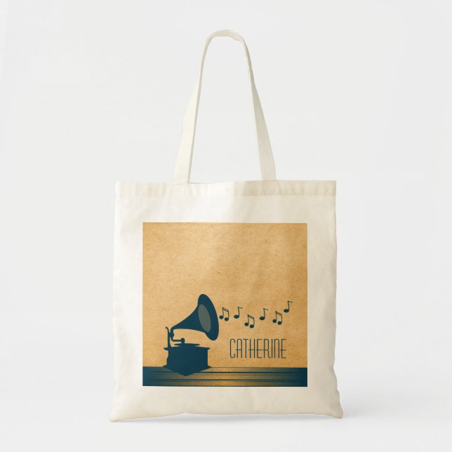 Bolsa Tote Blue Vintage Gramophone Token Bag (Frente)