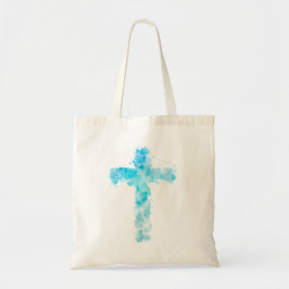 Bolsa Tote Blue Watercolor Christian Cross Baptism