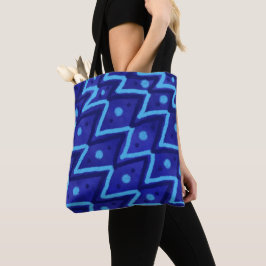 Bolsa Tote Blue Zig Zags Dots Funky Pattern 