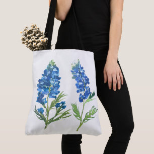Bolsa Tote Bluebonnets Texas Floral vintage aquarela