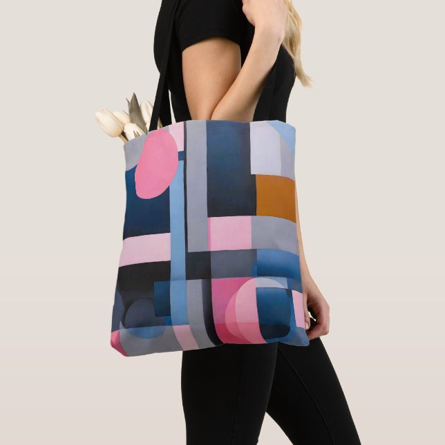 Bolsa Tote Blues e Pinks Sutis na Abstração Geométrica (Close Up)