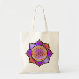 Bolsa Tote Blume des Lebens Lotus - laranja violeta