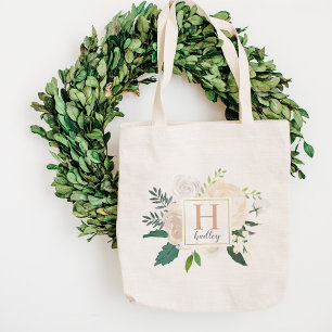 Bolsa Tote Blush Floral Watercolor Bridesmaid Inicial