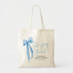 Bolsa Tote Blush Laço Azul Ela Está Se Casando Chá de Noiva