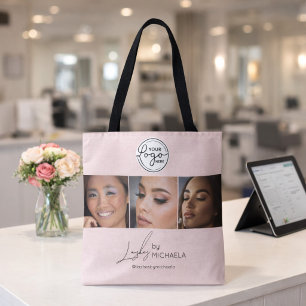 Bolsa Tote Blush Pink Logotipo Script Foto Cílios Estúdio 