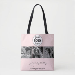 Bolsa Tote Blush Pink Photo Black Script Hair Stylist