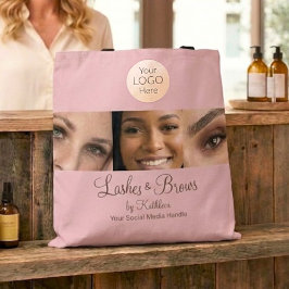 Bolsa Tote Blush Pink Script Logo Photo Lashes Brows Studio