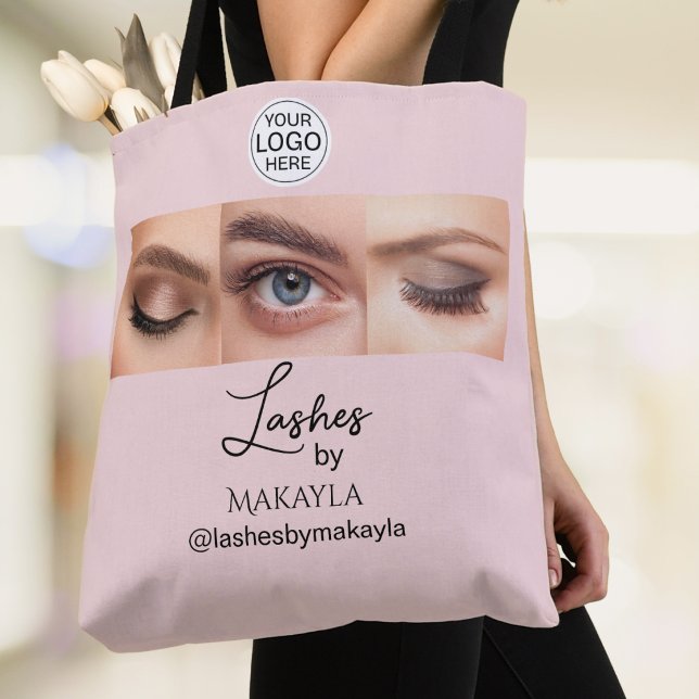 Bolsa Tote Blush Pink Script Logo Photo Lashes Studio (Criador carregado)