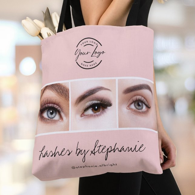 Bolsa Tote Blush Pink Script Logo Photo Lashes Studio (Criador carregado)