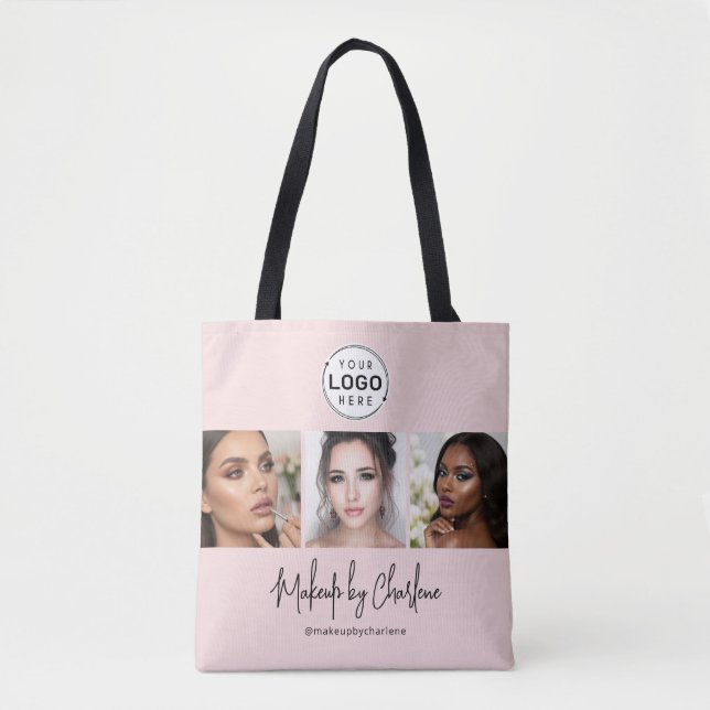 Bolsa Tote Blush Pink Script Logo Photo Makeup Studio (Frente)