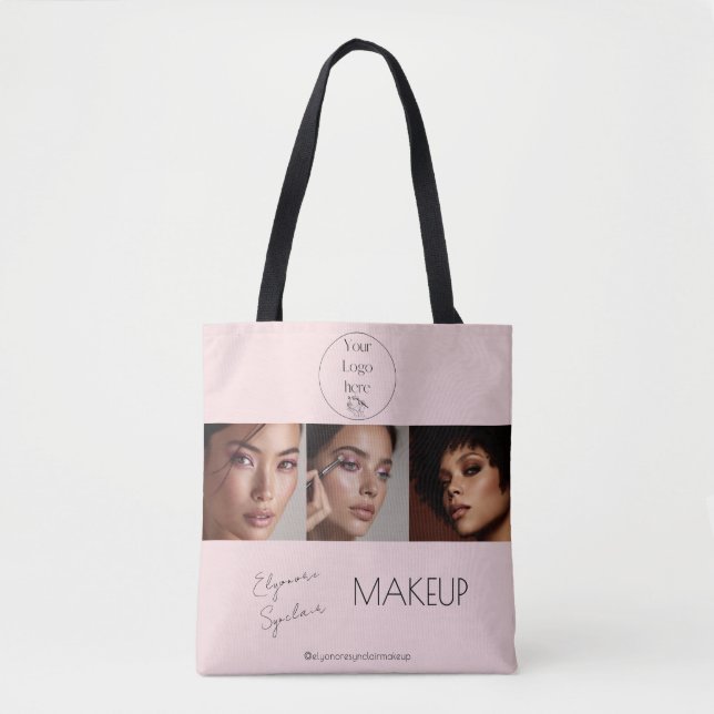 Bolsa Tote Blush Pink Script Logo Photo Makeup Studio (Frente)