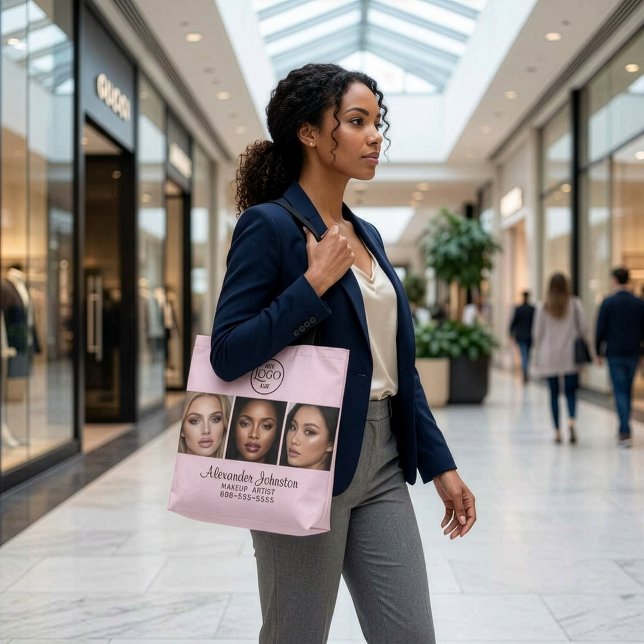 Bolsa Tote Blush Pink Script Logo Photo Makeup Studio (Blush Pink Script Logo Photo Makup Studio Tote Bag)
