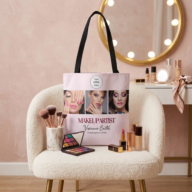 Bolsa Tote Blush Pink Script Logo Photo Makeup Studio (Blush Pink Script Logo Photo Makeup Studio Tote Bag)