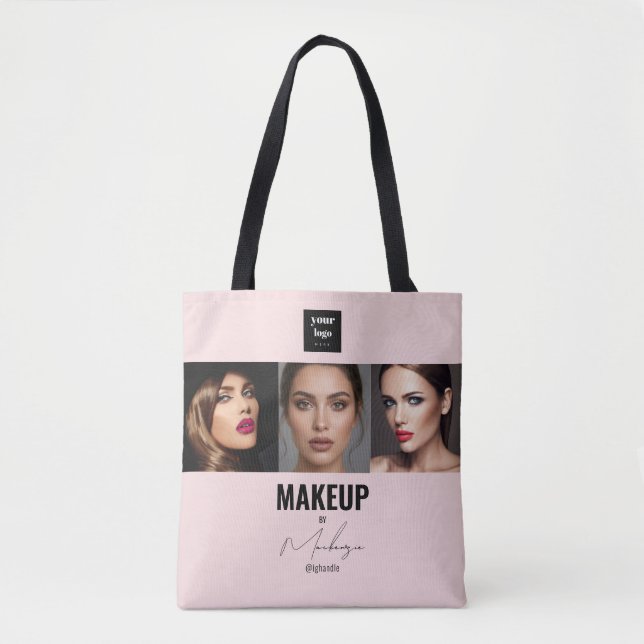 Bolsa Tote Blush Pink Script Logo Photo Makeup Studio Window  (Frente)