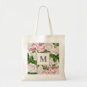 Bolsa Tote Blush Rosa Creme Floral Monograma Inicial