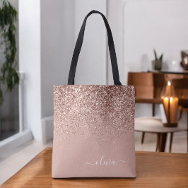 Bolsa Tote Blush Rosa Dourado Brilho Monograma Nome