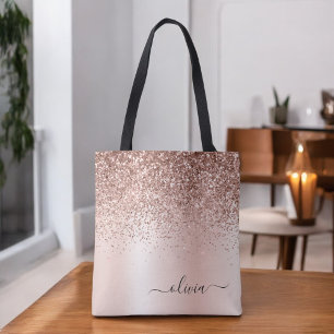 Bolsa Tote Blush Rosa Dourado Brilho Rosa Monograma Elegante