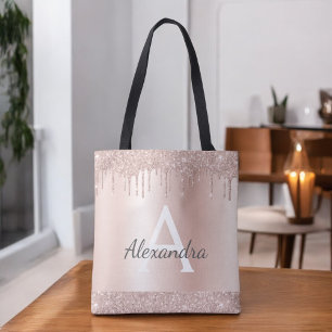 Bolsa Tote Blush Rosa Dourado Brilho Rosa Monograma Elegante