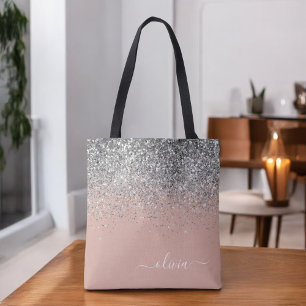 Bolsa Tote Blush Rosa Dourado Prateado Glitter Monograma