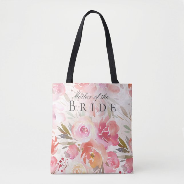 Bolsa Tote Blush Rosa Floral Mãe da Noiva Aquarela (Frente)
