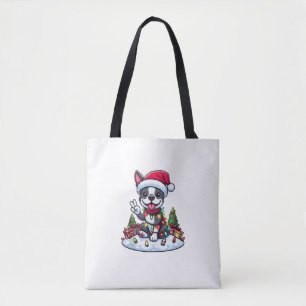 Bolsa Tote Boas-Mãos Boston Terrier Natal Luzes Mulheres