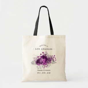 Bolsa Tote Boas-vindas a Plum e Silver Watercolor Floral