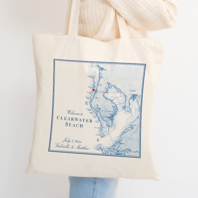 Bolsa Tote Boas-vindas ao Armamento Elegante Tampa Bay Map (Custom Tampa Bay tote bags are perfect to hold welcome bag favors for your destination wedding.)