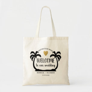 Bolsa Tote Boas-vindas ao casamento com o Dourado coração d
