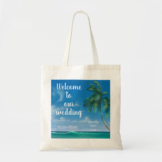 Bolsa Tote Boas-vindas ao Casamento de Destino de Praia Tropi (Frente)
