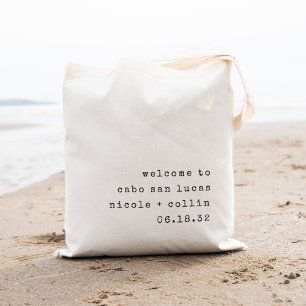 Bolsa Tote Boas-vindas ao Casamento de Destino de Texto Minim