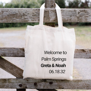 Bolsa Tote Boas-vindas ao Casamento de Destino de Texto Minim