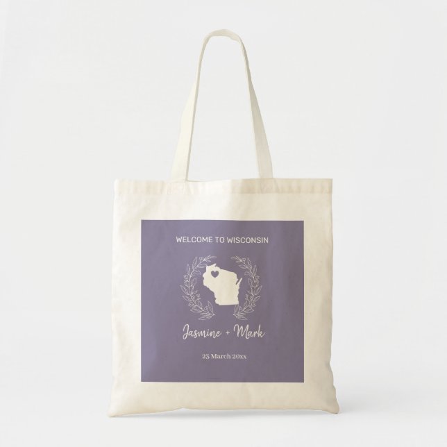 Bolsa Tote Boas-vindas ao Casamento de Destino de Wisconsin (Frente)