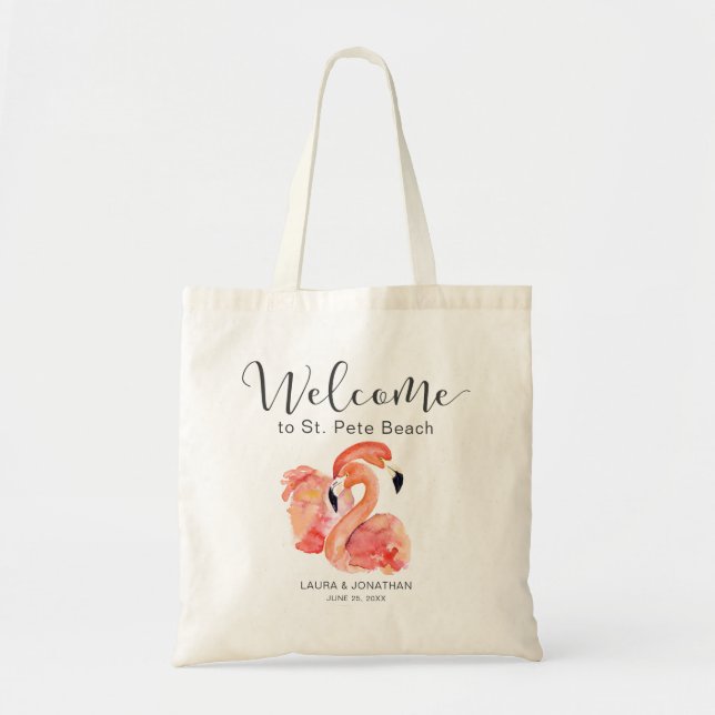 Bolsa Tote Boas-vindas ao Casamento de Praia Rosa Flamingos (Frente)