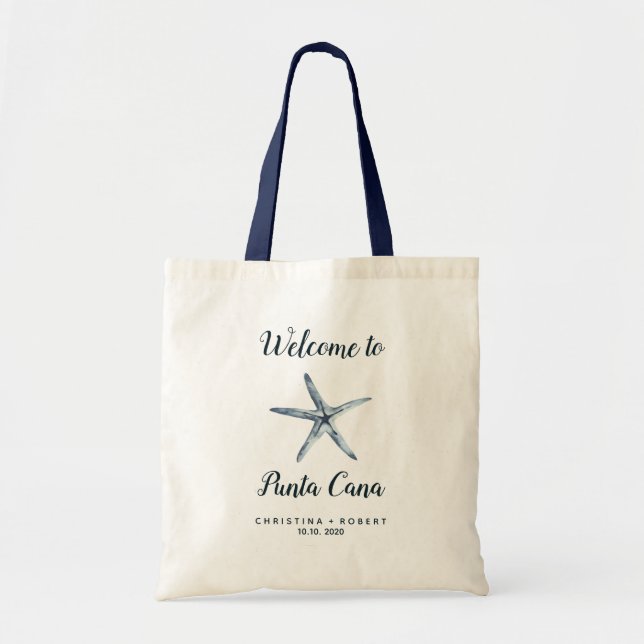 Bolsa Tote Boas-vindas ao Casamento Náutico de Starfish Azul (Frente)