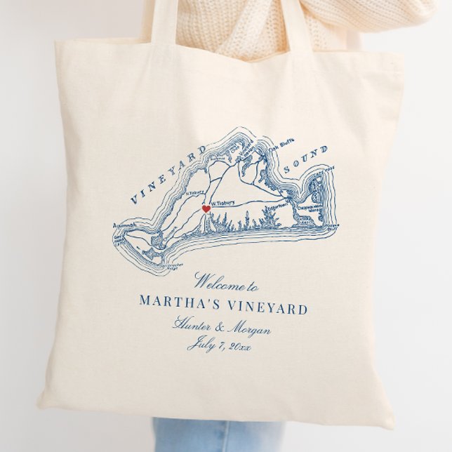 Bolsa Tote Boas-vindas ao MÃE de West Tisbury (West Tisbury Martha's Vineyard Wedding Welcome Tote Bag Wedding Favor in elegant navy blue )