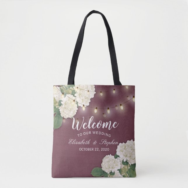 Bolsa Tote Boas-vindas Boas-vindas Bagas Hydrangeas String Li (Frente)