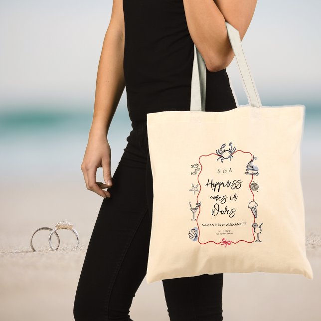 Bolsa Tote Bodas de Destino Blue Crab Doodles Bem-vindo (Coastal Maine Beach Blue Crab Doodles Destination Wedding Guest Welcome Tote Bag)