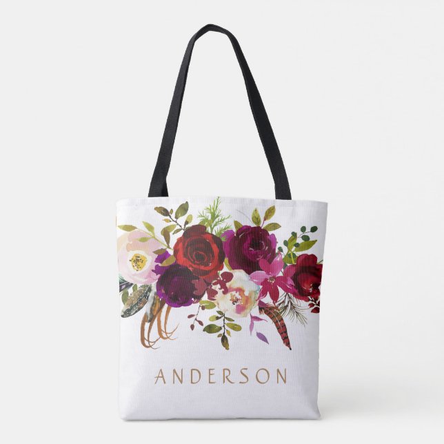 Bolsa Tote Bohemian Burgundy Marsala Watercolor (Verso)