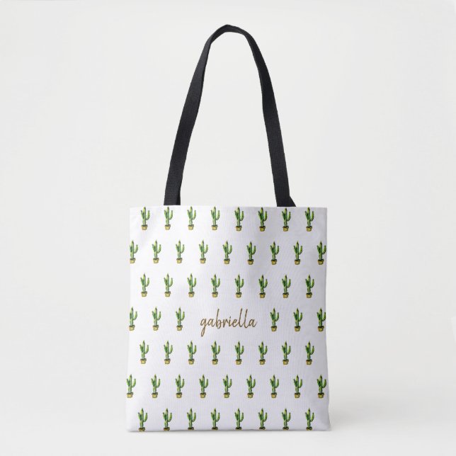 Bolsa Tote Bohemian Cactus com Nome (Frente)