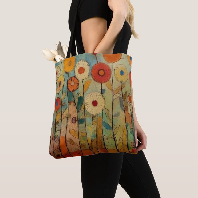 Bolsa Tote Bohemian Colorful Flowers  (Close Up)