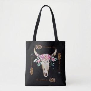 Bolsa Tote Bohemian Deer Skull Watercolor Art
