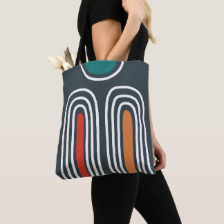 Bolsa Tote Boho abstract rainbow art in blue background