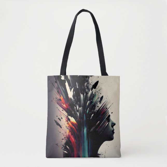 Bolsa Tote Boho abstrato art com cara de menina (Frente)