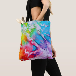Bolsa Tote Boho Abstrato Watercolor Rainbow Batik Tie Dye Art