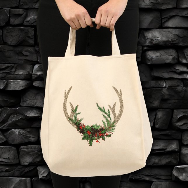Bolsa Tote Boho Antlers Floral Rustic Christmas Deer Flowers (Criador carregado)