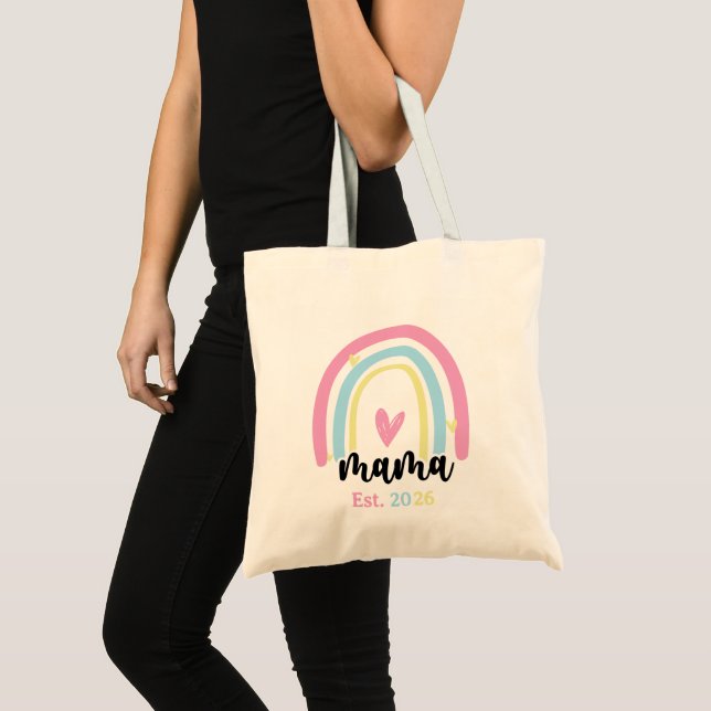 Bolsa Tote Boho Arco-íris Personalizado Ano de Fundação Mama  (Frente (produto))
