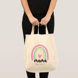 Bolsa Tote Boho Arco-íris Personalizado Ano de Fundação Mama 