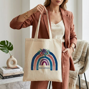 Bolsa Tote Boho Arco-íris personalizado com Flores